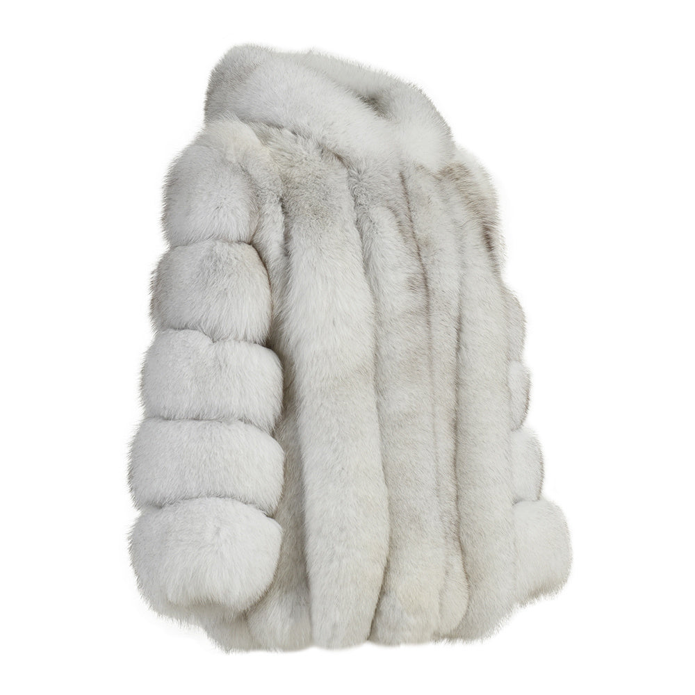 Giacca Paris con Cappuccio bianca in Pelliccia di Volpe
