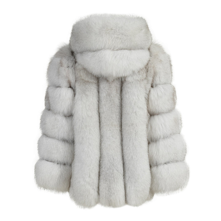 Giacca Paris con Cappuccio bianca in Pelliccia di Volpe