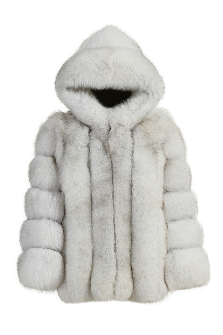 Giacca Paris con Cappuccio bianca in Pelliccia di Volpe