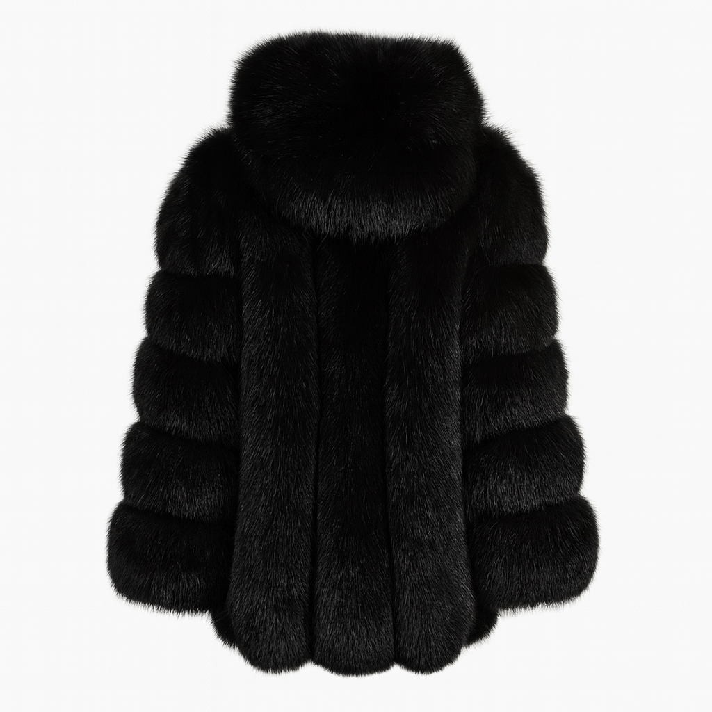 Giacca Paris con Cappuccio Nera in Pelliccia di Volpe