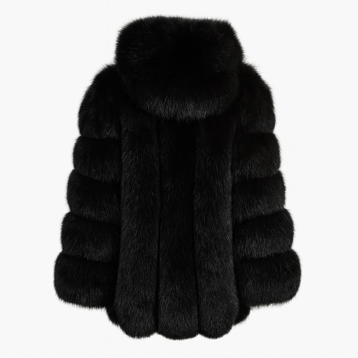 Giacca Paris con Cappuccio Nera in Pelliccia di Volpe