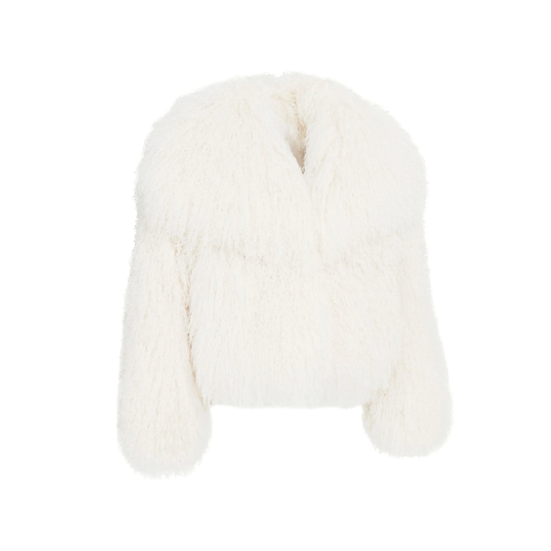 Metielle Couture Loyenne White Coat in Mongolian Fur - Rosso