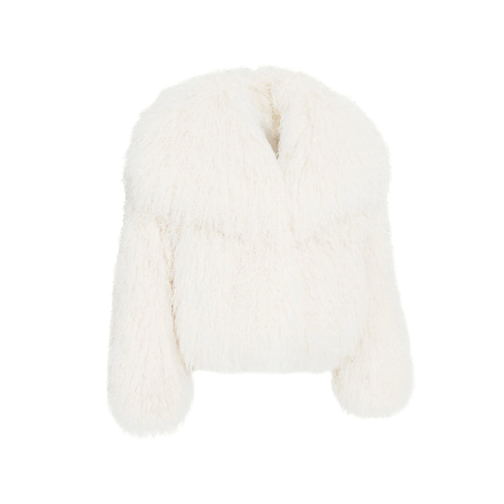 Metielle Couture Loyenne White Coat in Mongolian Fur - Rosso