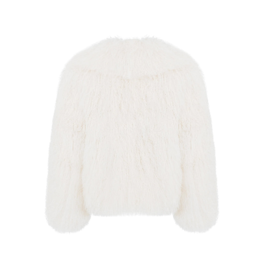 Metielle Couture Loyenne White Coat in Mongolian Fur - Rosso
