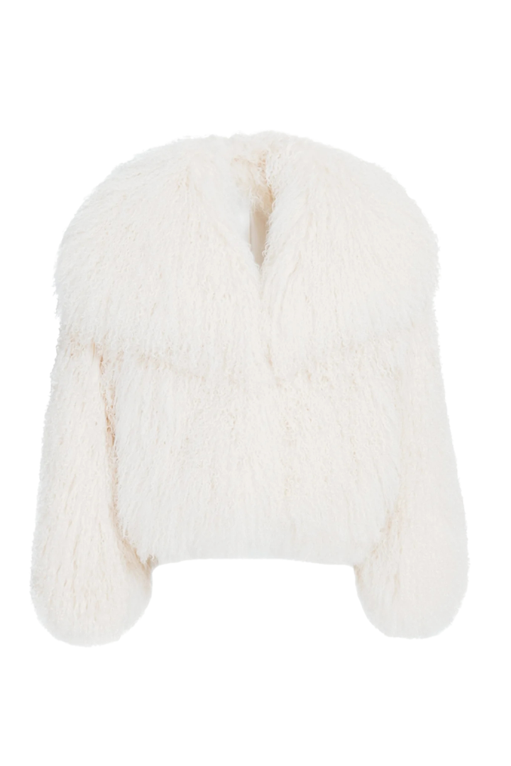 Metielle Couture Loyenne White Coat in Mongolian Fur - Rosso