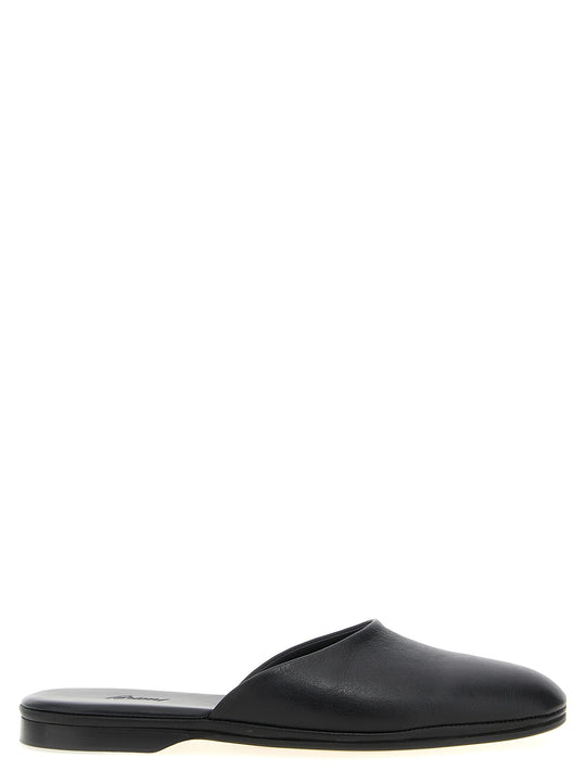 Leather Sabots Flat Shoes Nero