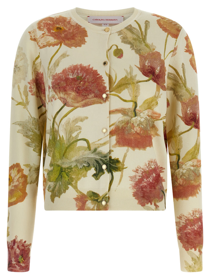 Carolina Herrera Floral Print Cardigan Maglioni - Bianco | 22fefb24a666ca838eb41b1605a461769cc6acdd