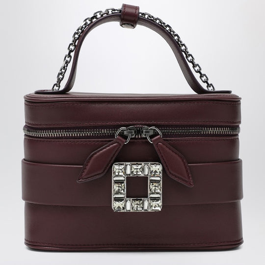 Leather Vanity Bag Bordeaux With Rhinestone Buckle