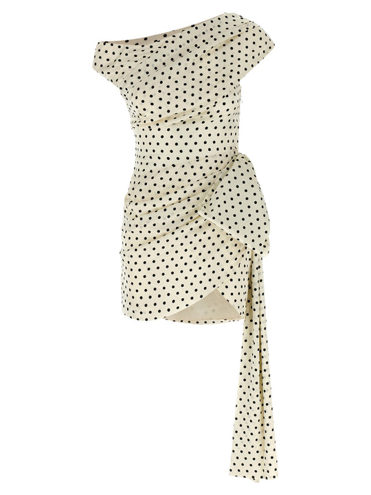 Polka Dot Satin Tie Side Mini Abiti Bianco/Nero