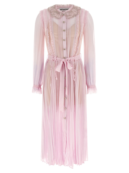 Pink Pleated Georgette Midi Gonne Rosa