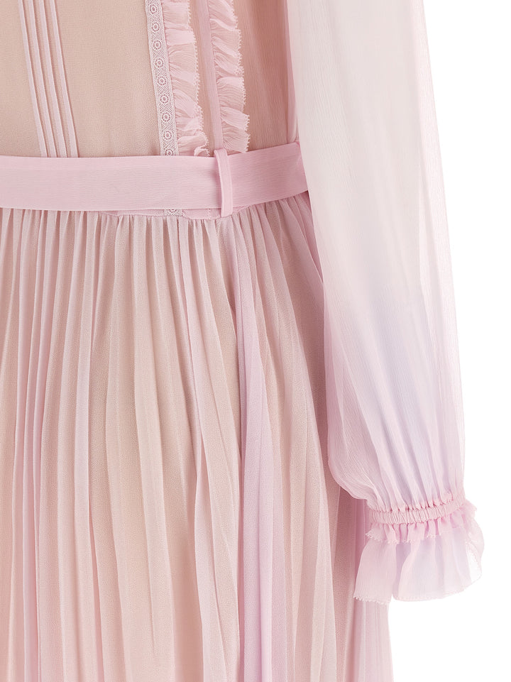 Self Portrait Pink Pleated Georgette Midi Gonne - Rosa | 83dd9e58f75ef430c13ab1237c222b47c228ab04