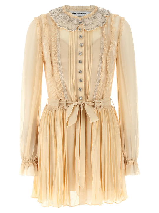 Tan Pleated Georgette Mini Gonne Giallo