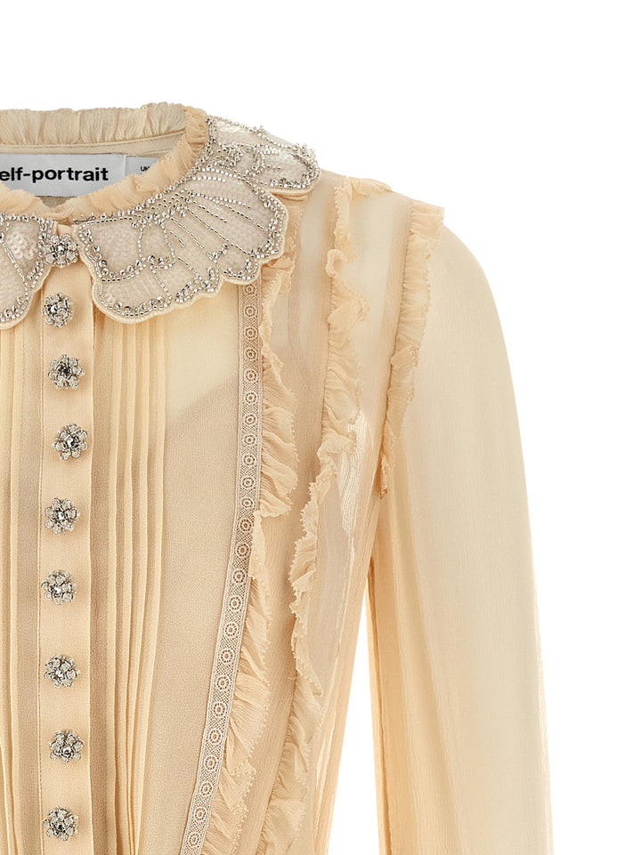 Self Portrait Tan Pleated Georgette Mini Gonne - Giallo | e0536d4adf35272713ef66672ef3567b4f0e4c7c