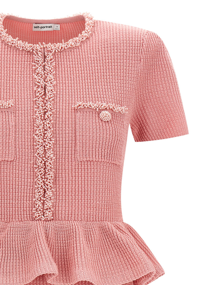 Self Portrait Pink Peplum Knit Midi Abiti - Rosa | 2308c071eed654e03da9f1f90d092c079b05249a