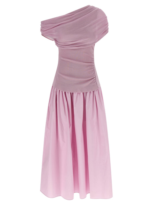 Pink Cotton Draped Knit Midi Gonne Rosa