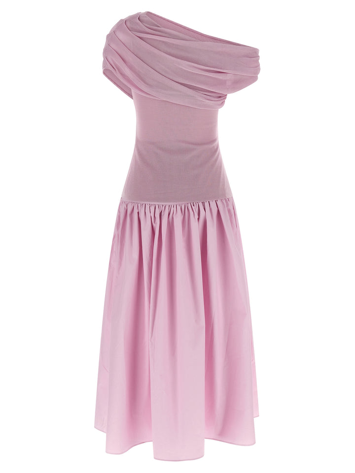 Self Portrait Pink Cotton Draped Knit Midi Abiti - Rosa | ca7f740c741f45a69291e3b4d8fcbf3d717d76f1