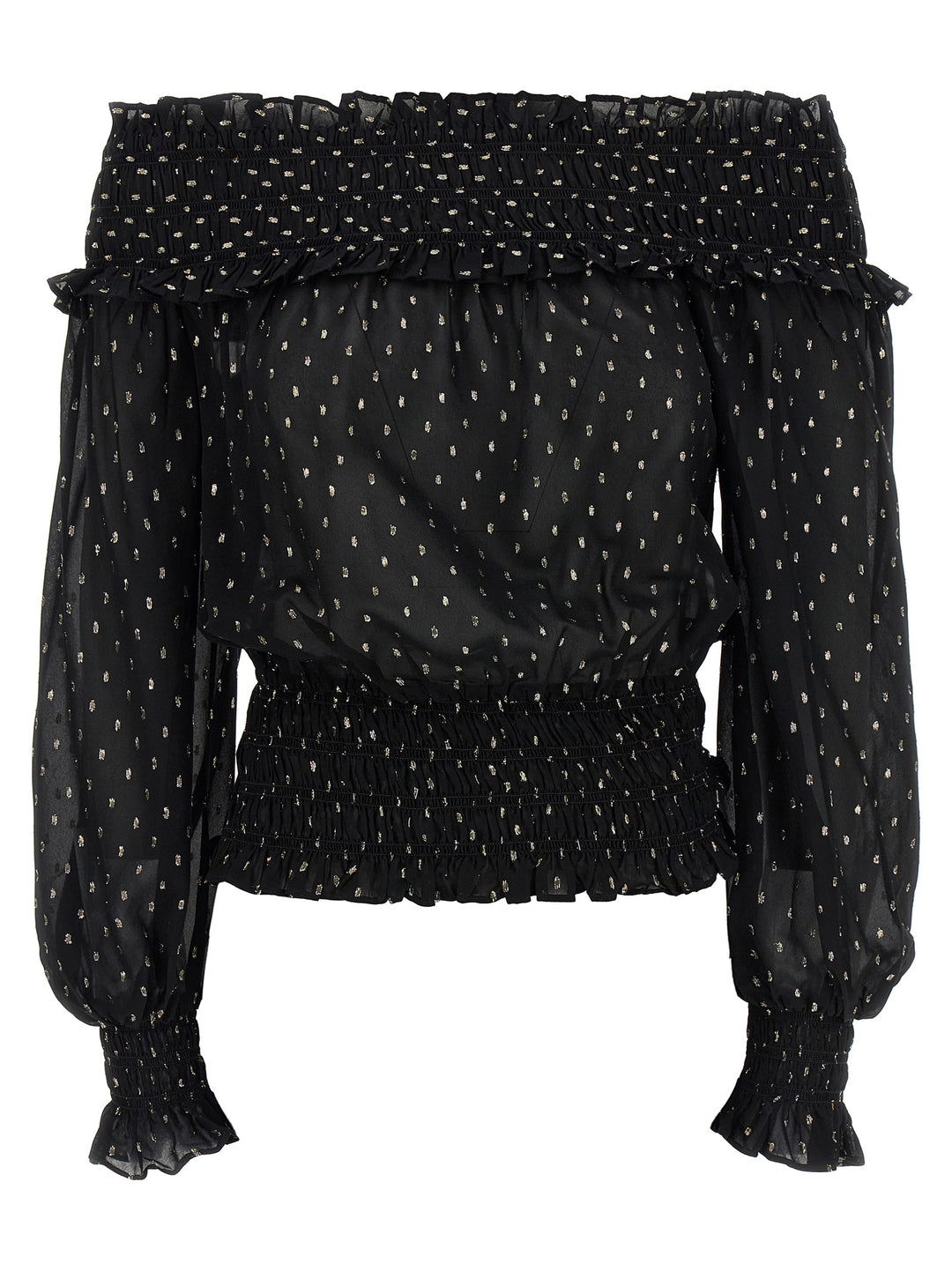 Self Portrait Black And Gold Chiffon Top - Nero | 6062c64488320dfa8da085d03065e09cb3d490c1