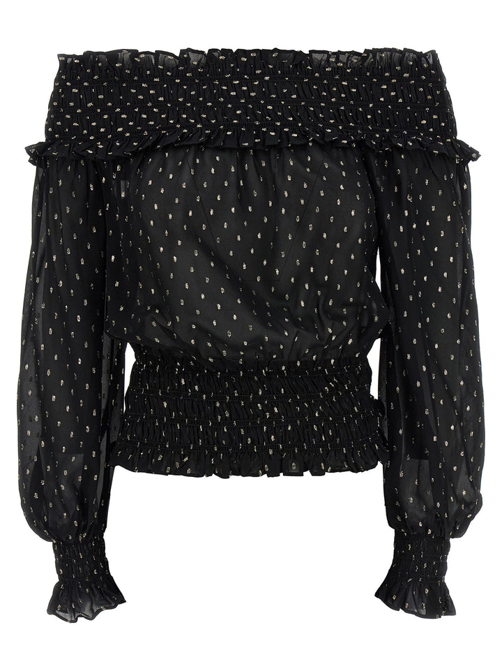 Self Portrait Black And Gold Chiffon Top - Nero | 6062c64488320dfa8da085d03065e09cb3d490c1