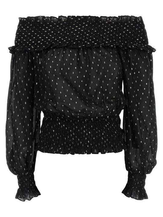 Black And Gold Chiffon Top Nero