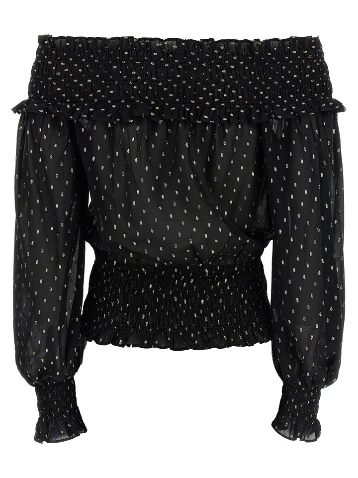Self Portrait Black And Gold Chiffon Top - Nero | e1e7d8b63390a6aab3b7f6676ff361890e9c330a