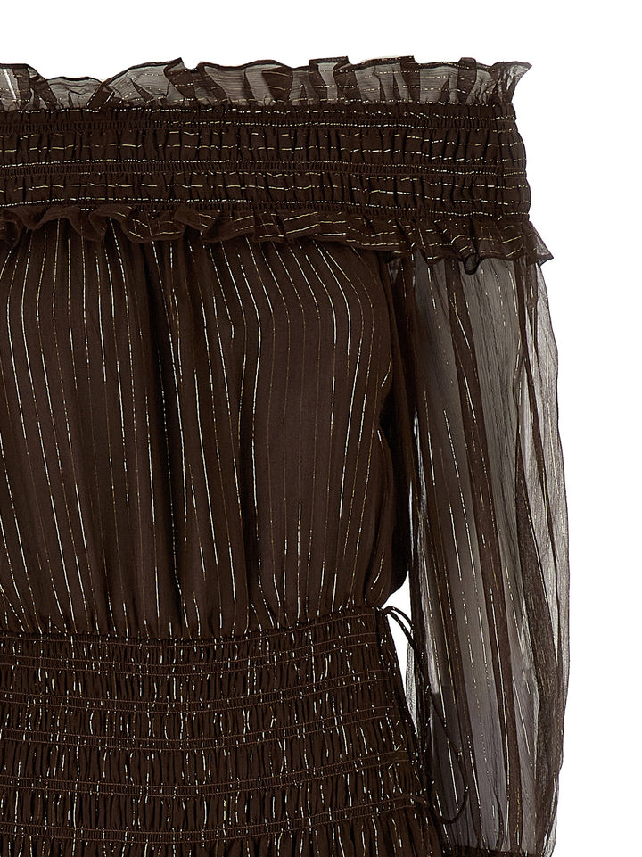 Self Portrait Brown Georgette Off Shoulder Maxi Abiti - Marrone | d56cbefed4f36537ca113625ec2f4fd6dae26c07