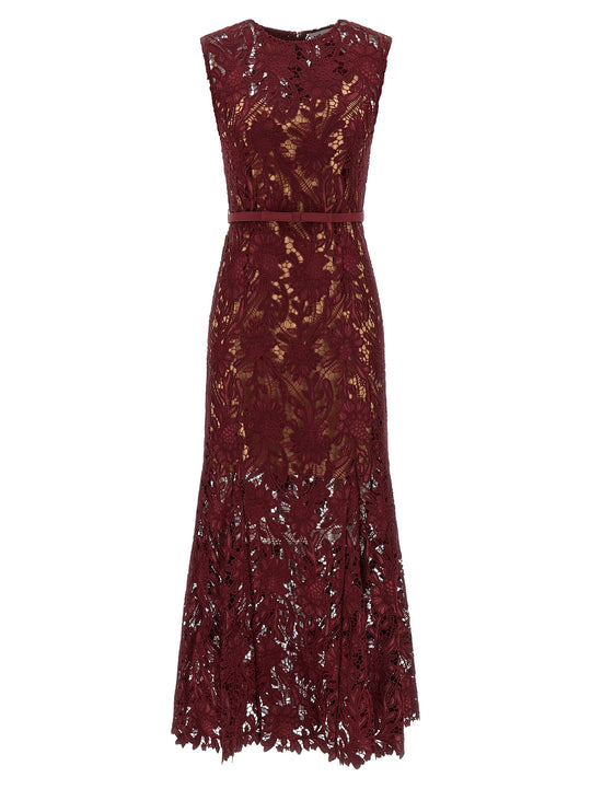 Burgundy Guipure Lace Midi Abiti Bordeaux