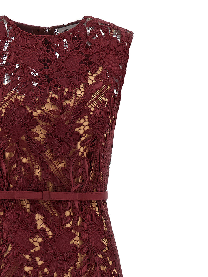 Self Portrait Burgundy Guipure Lace Midi Abiti - Bordeaux | 4fe8dade8919d6a6005ea25bfeb67ea697f8f34a