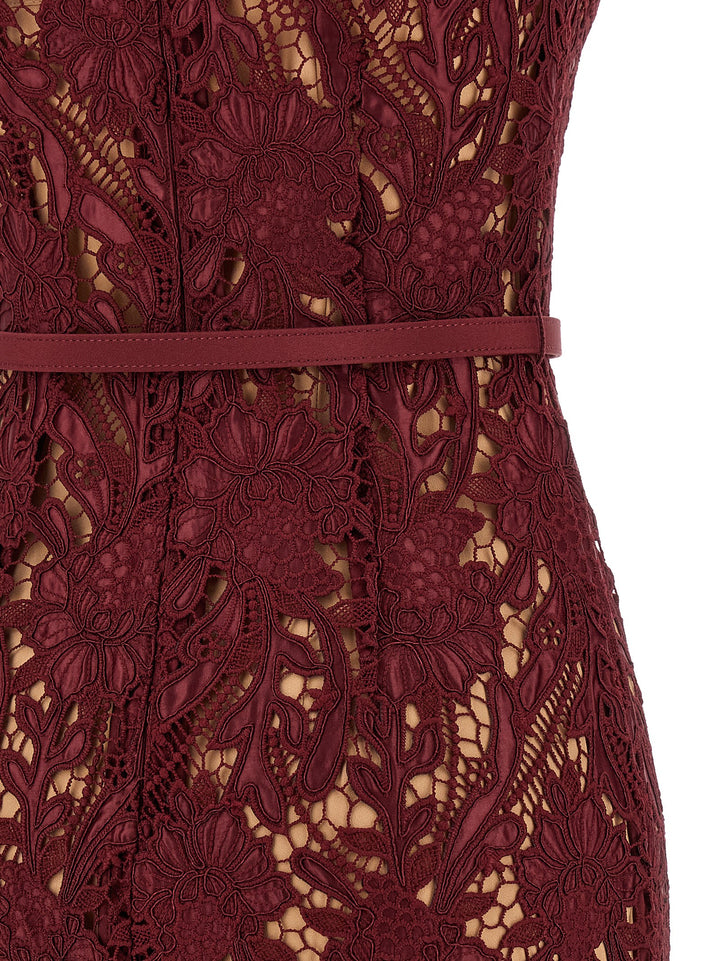 Self Portrait Burgundy Guipure Lace Midi Abiti - Bordeaux | eebec764e5925dae842723583429ba2fc70c153b