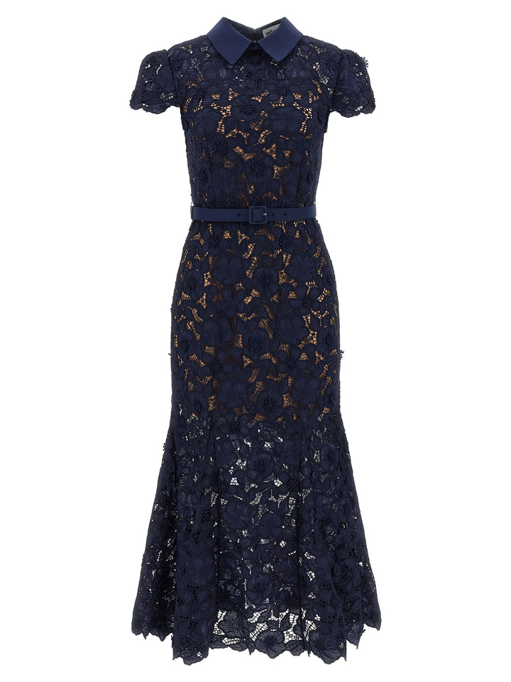Self Portrait Navy Guipure Lace Midi Abiti - Blu | 12b1ed3f45234211d6874161a1b02daf3057fbfc