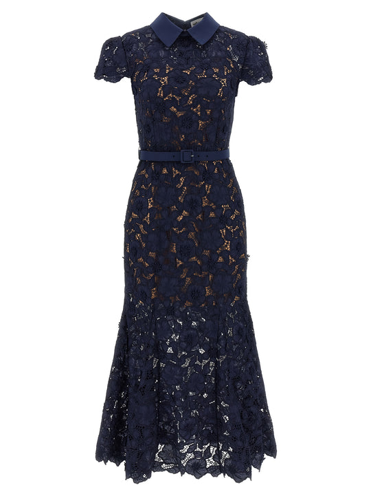 Navy Guipure Lace Midi Abiti Blu