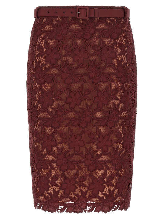 Burgundy Guipure Lace Midi Gonne Bordeaux
