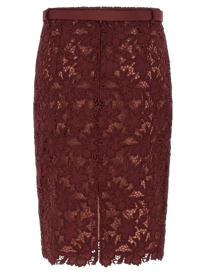 Self Portrait Burgundy Guipure Lace Midi Gonne - Bordeaux | b2cc5c0fbb116a28b66bc52c37aac59897edf961