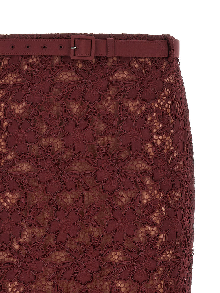 Self Portrait Burgundy Guipure Lace Midi Gonne - Bordeaux | bdca53a0aceabd03c1bf1f191d84effb641c0257