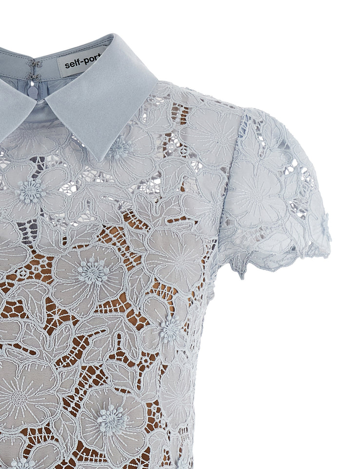 Self Portrait Blue Guipure Lace Mini Gonne - Celeste | 27fe8833c8b0d4d72b16acd3ff4bc6103103f9a7
