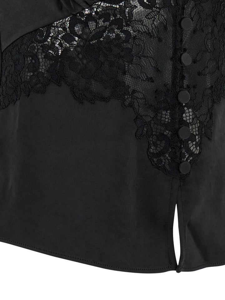 Self Portrait Black Satin Lace Top - Nero | d0cf375f1267fbb3faf54e4468a8fec1f6ea1dbd