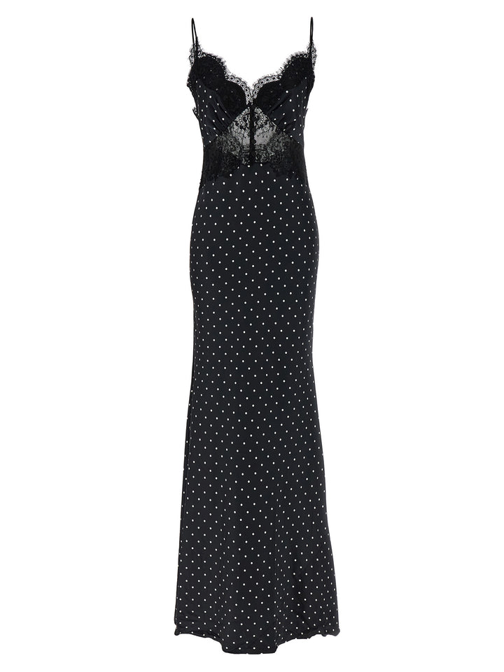Self Portrait Polka Dot Satin Lace Maxi Abiti - Bianco/Nero | ed8b1089864935ea1f7459e307f5244c6cf92c54