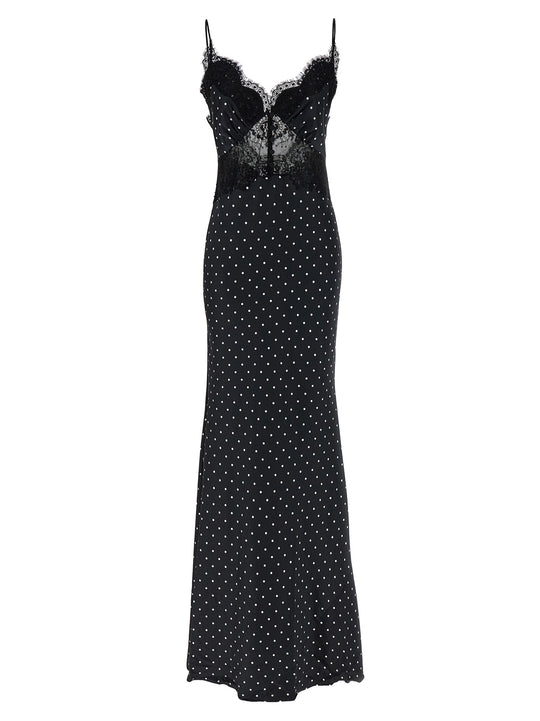 Polka Dot Satin Lace Maxi Abiti Bianco/Nero