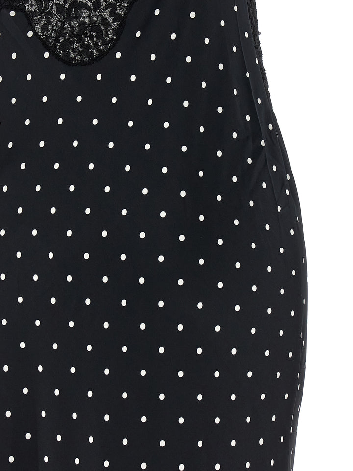 Self Portrait Polka Dot Satin Lace Maxi Abiti - Bianco/Nero | 2638648572b06c0b65da42a775ba790ef64681b3