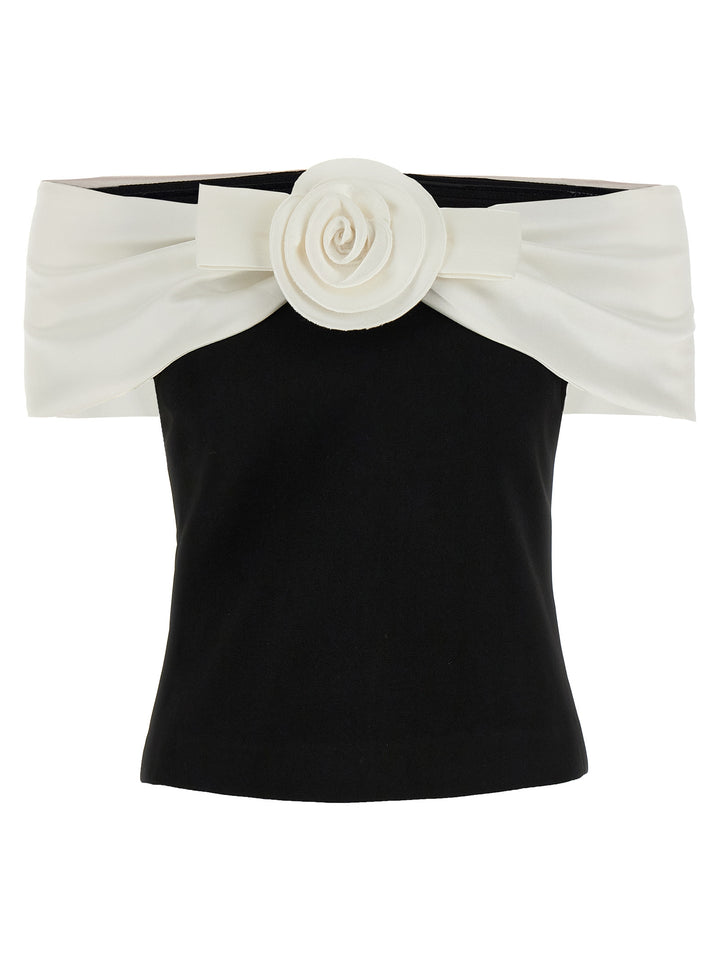Self Portrait Black Crêpe Flower Top - Bianco/Nero | 85da8249817471d8ded295001afe34ac4b33229e