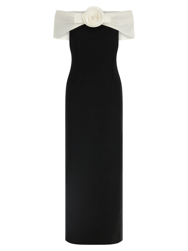 Self Portrait Black Crêpe Flower Maxi Gonne - Bianco/Nero | 327e2e80a08b0e8eebf3768868cfd0052834da43