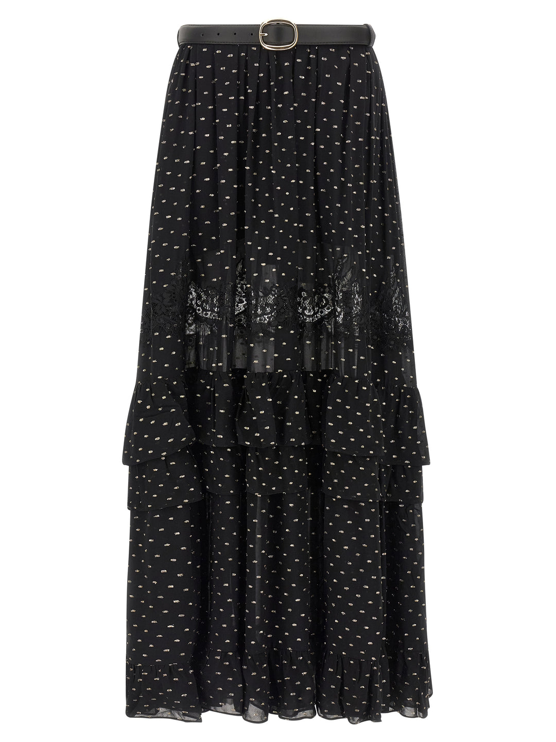 Self Portrait Black And Gold Chiffon Lace Maxi Gonne - Nero | 6853667d144cb61268d7b3e700f9cba6675ce69e