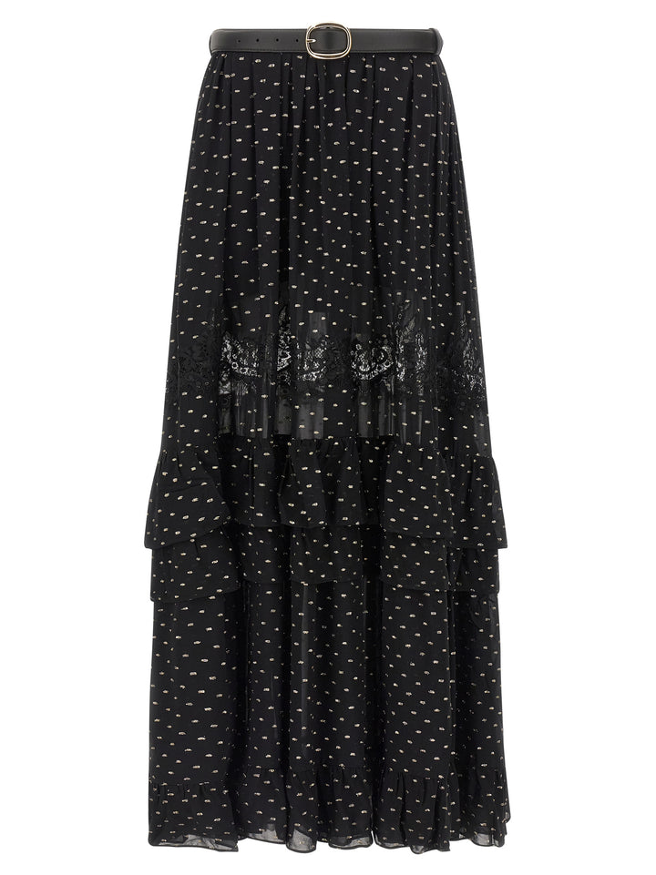 Self Portrait Black And Gold Chiffon Lace Maxi Gonne - Nero | 6853667d144cb61268d7b3e700f9cba6675ce69e