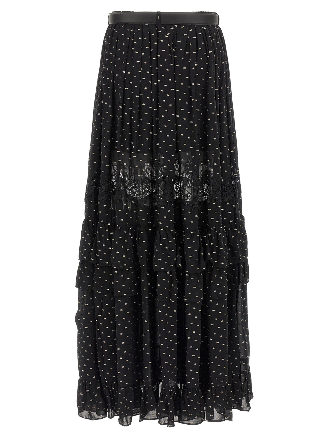 Self Portrait Black And Gold Chiffon Lace Maxi Gonne - Nero | 9ac498805e05a86752499cea536071f27032c539