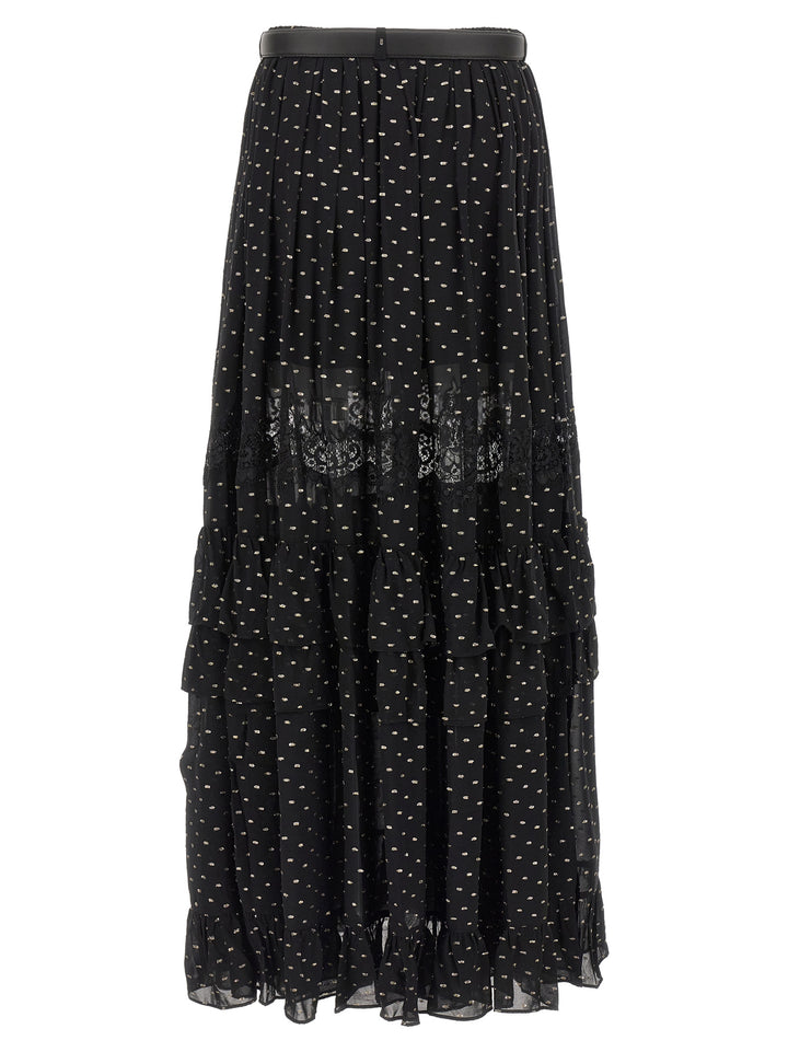 Self Portrait Black And Gold Chiffon Lace Maxi Gonne - Nero | 9ac498805e05a86752499cea536071f27032c539