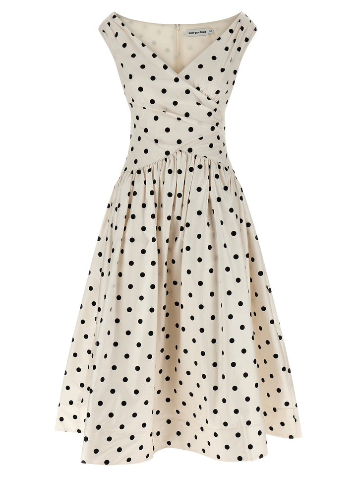 Self Portrait Cream Polka Dot Cotton Midi Abiti - Bianco/Nero | be792bc7ae6cc053be197f0a2b7980c106efaad4