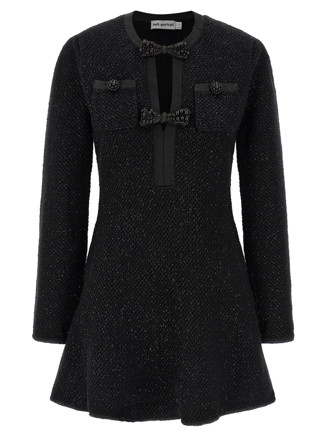 Self Portrait Black Sequin Knit Mini Abiti - Nero | 09e1dbcc565ac37e11edbcecd32f8f0c898c3f3d