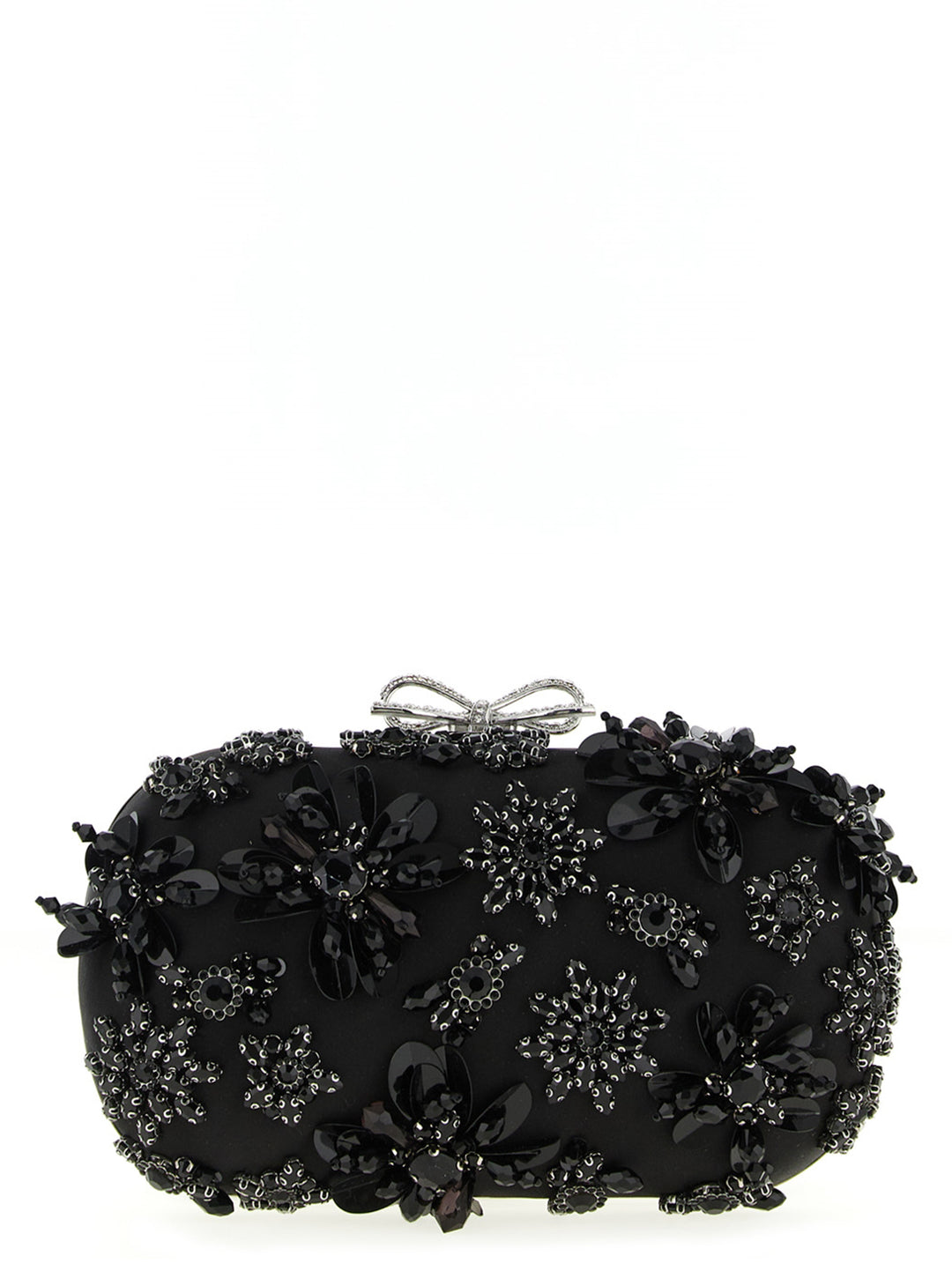 Self Portrait Black Satin Floral Crystal Clutch - Nero | df1ac7b413d2e06bc3e23c9845527f995c0675db