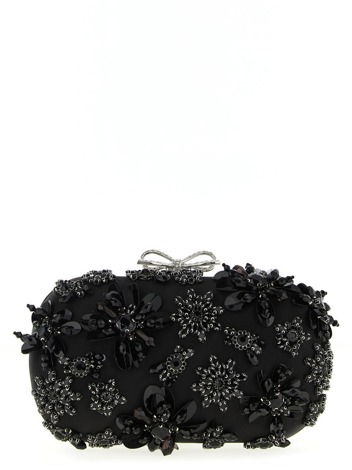 Self Portrait Black Satin Floral Crystal Clutch - Nero | df1ac7b413d2e06bc3e23c9845527f995c0675db