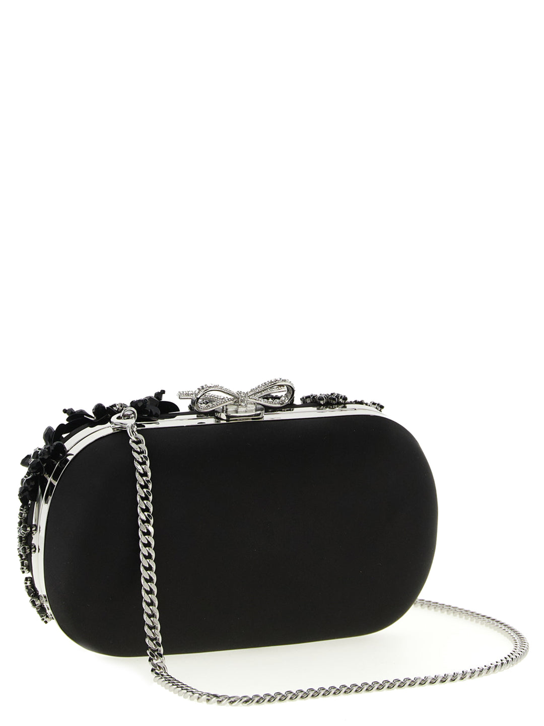Self Portrait Black Satin Floral Crystal Clutch - Nero | f0e5072cb31908d11e756a21df2a3ba20a1fe2e0