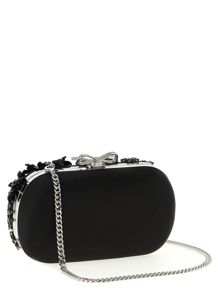 Self Portrait Black Satin Floral Crystal Clutch - Nero | f0e5072cb31908d11e756a21df2a3ba20a1fe2e0
